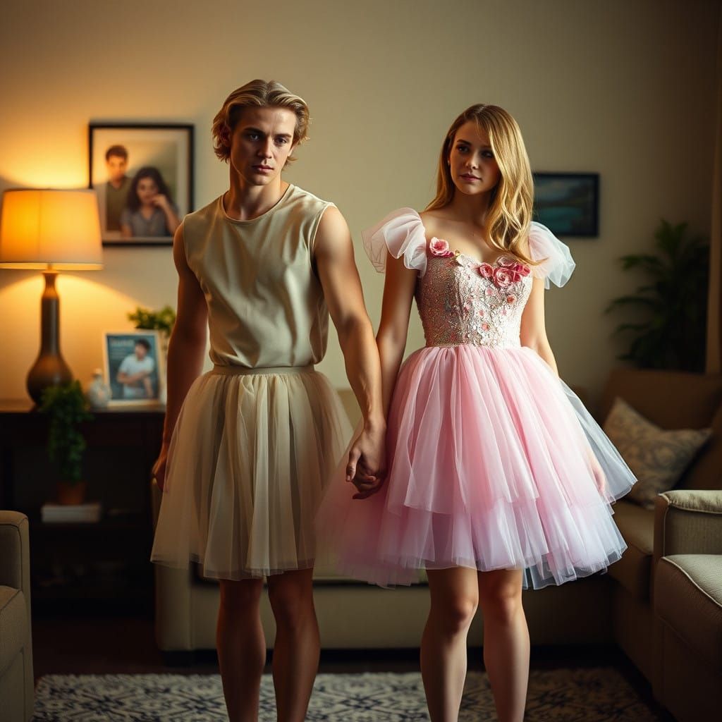 Charming Blonde Youth Crossdressing in Sequin Princess Dress