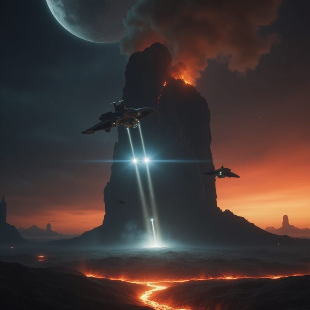 Alien Spaceships Battle Over Primordial Earth