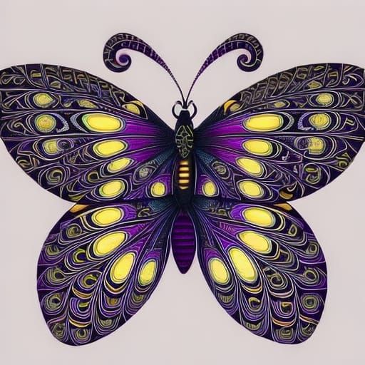 Zentangle Butterfly on Grape Bush with Spirals