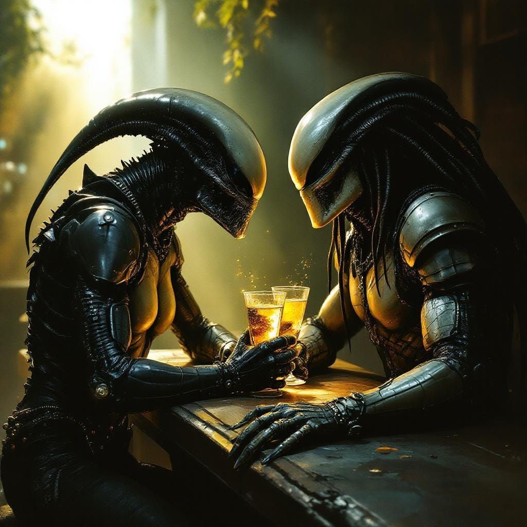 Alien vs Predator: A Bar Scene in Luis Royo Style