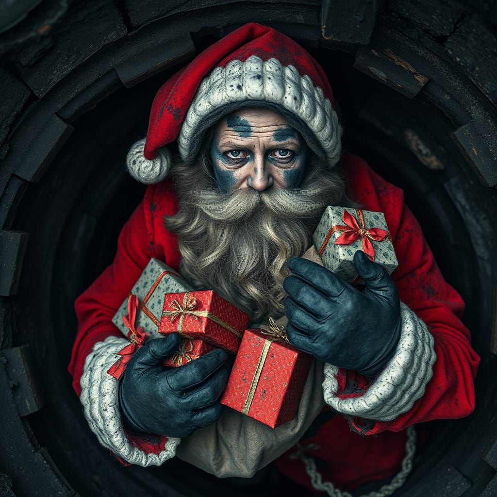 Soot-Covered Santa in Grimy Chimney