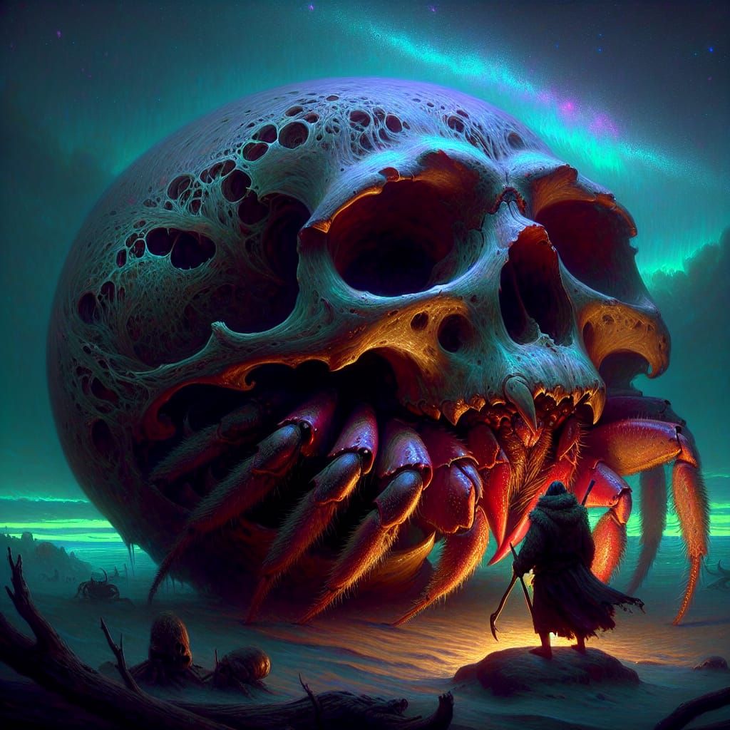 Necromancer Hermit Crab with Skull Shell in Digital Oil