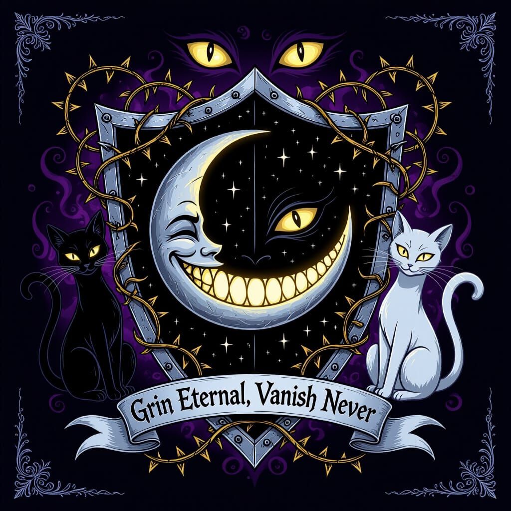 Gothic Fantasy Crest with Grin and Moon in Victorian Style