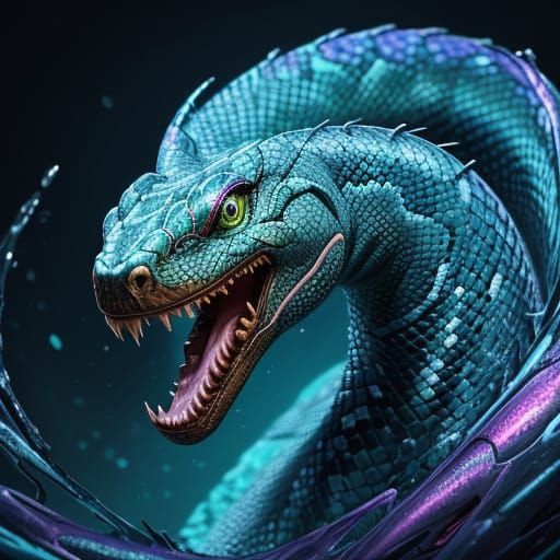 Viper Snake Rears Up in Threatening Pose, Splash Art Style