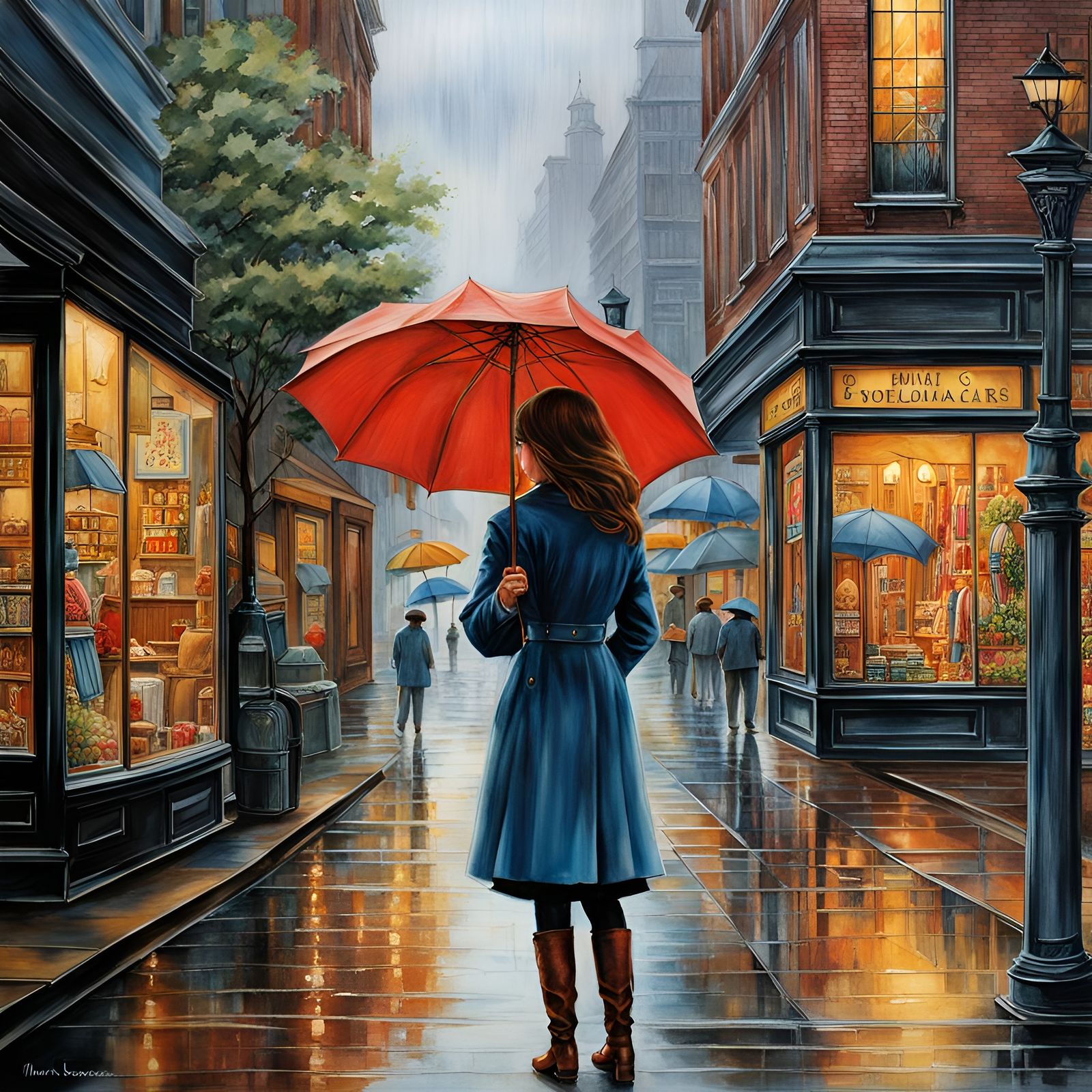 Rainy Day Clothing Store Art in Hyperrealism Style