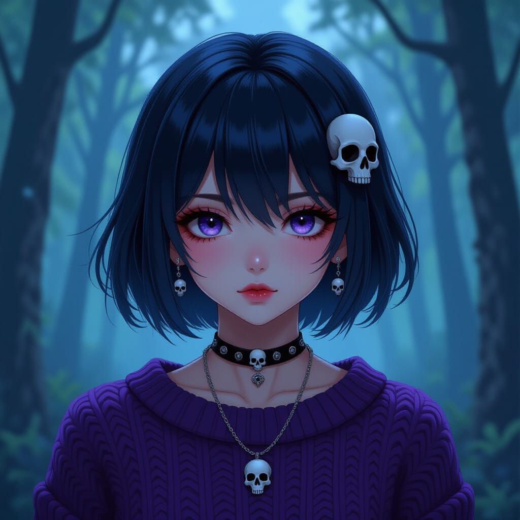 Gothic Anime Girl in Creepy Forest