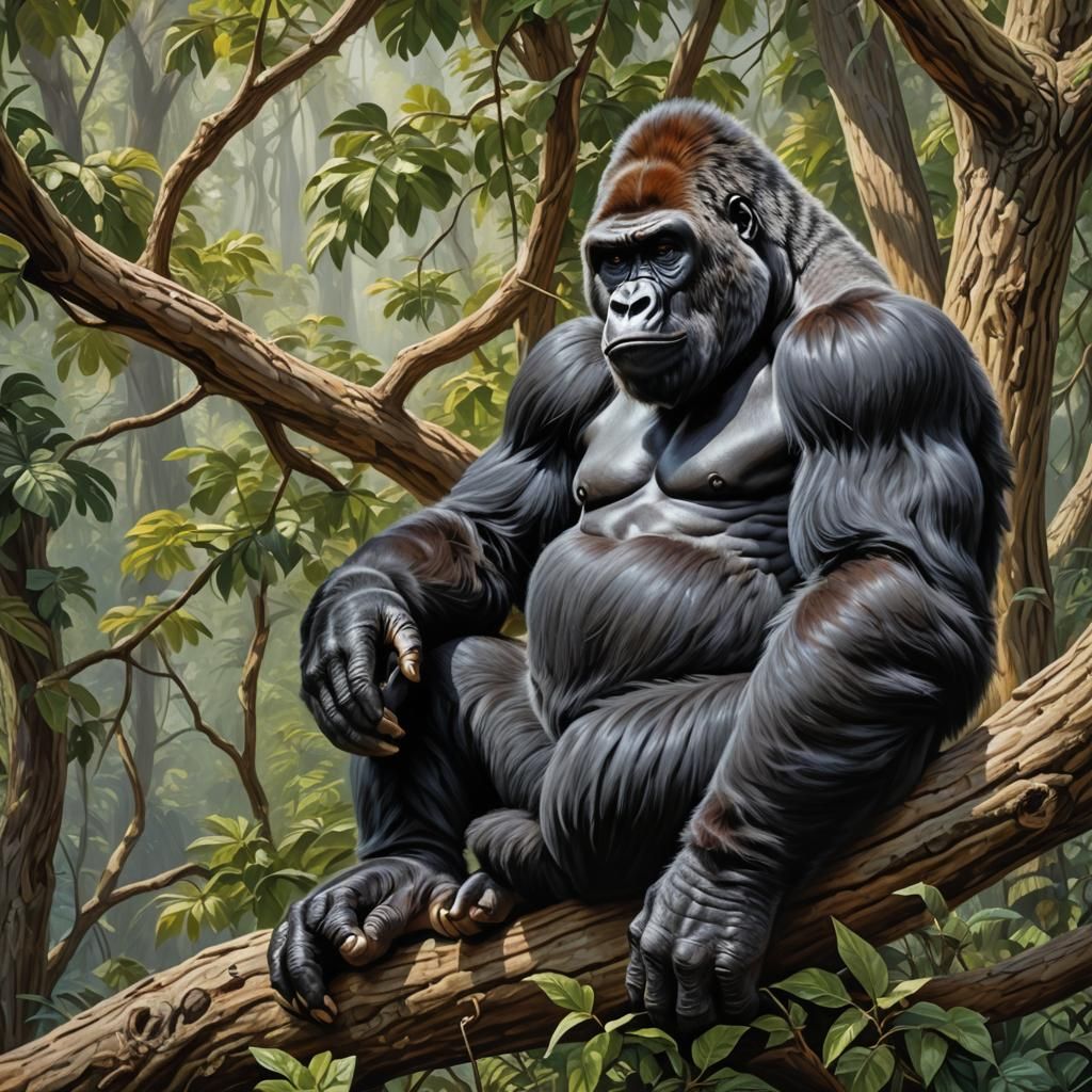 Gorilla Resting on Branch: Joe Jusko Style