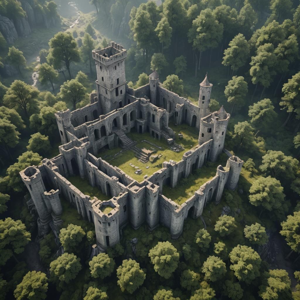 Ancient Castle Ruins in an Epic Forest