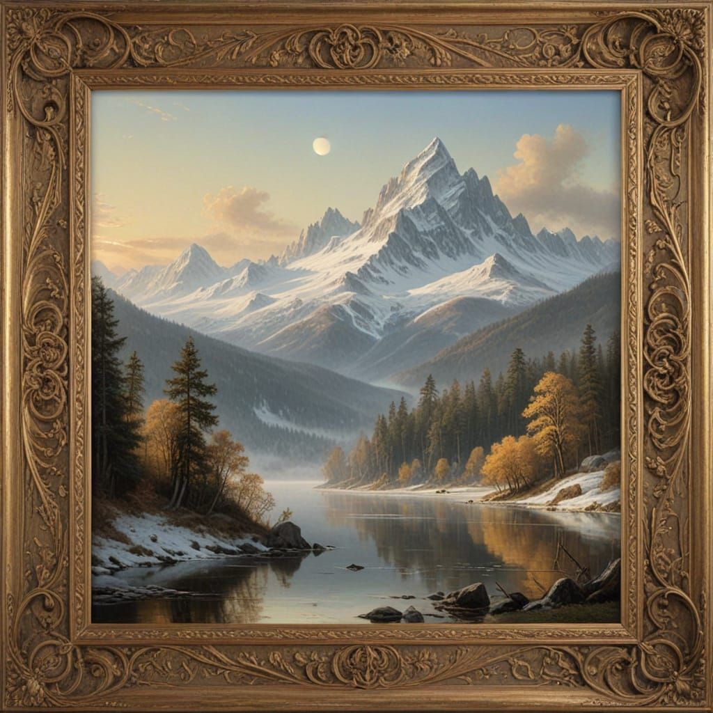 Winter Serenity in Intricate Wooden Frame