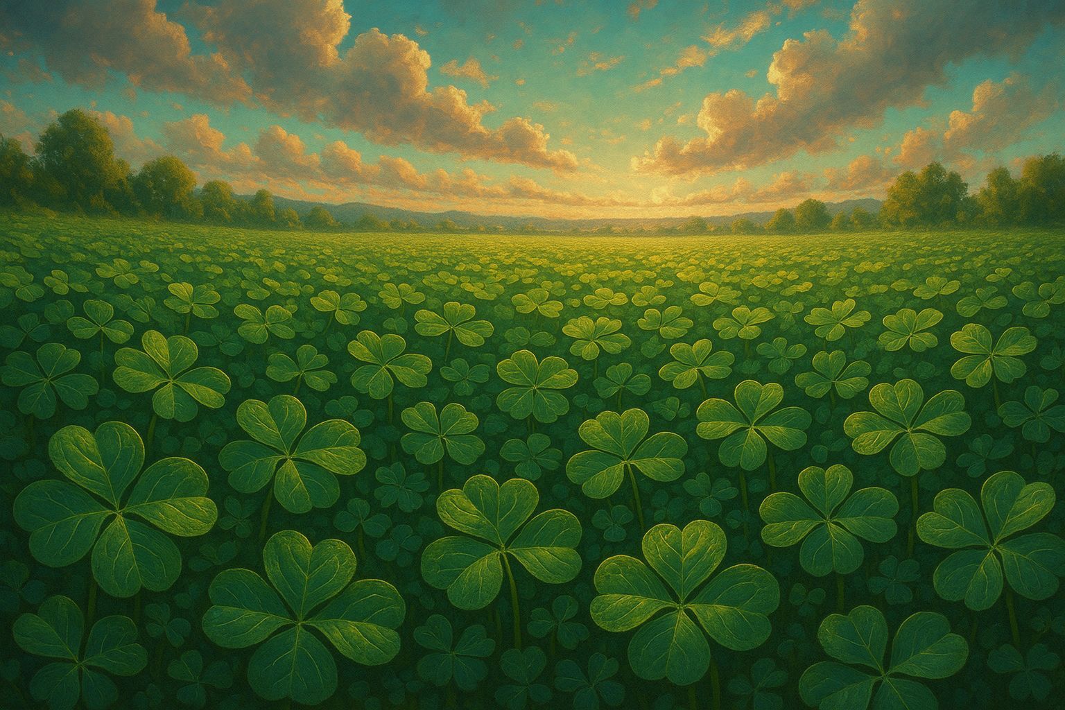 Vast Meadow of Clovers in Hyperrealistic Splash Art Style