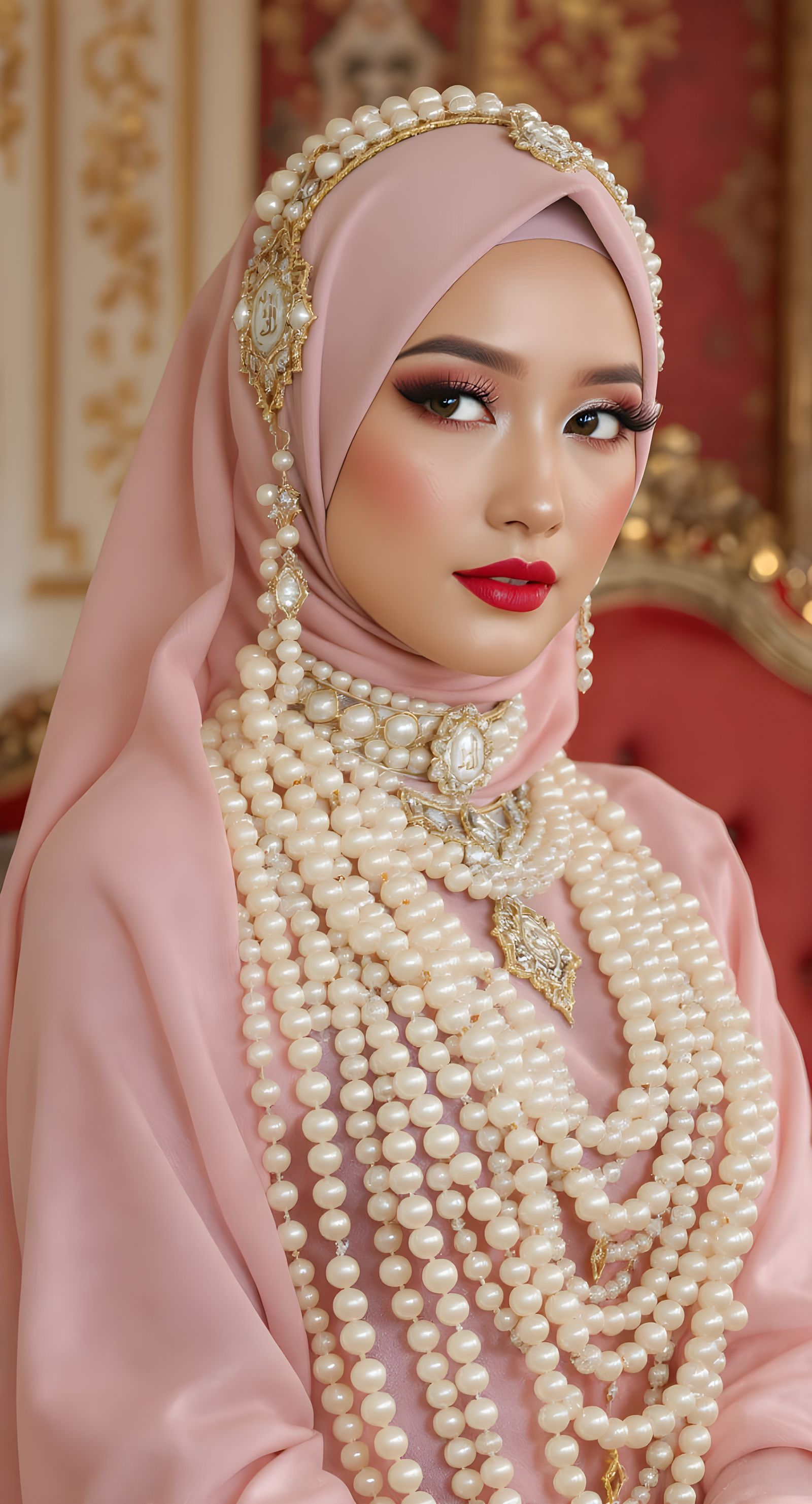Elegant Hijab Style with Pearl Adornments