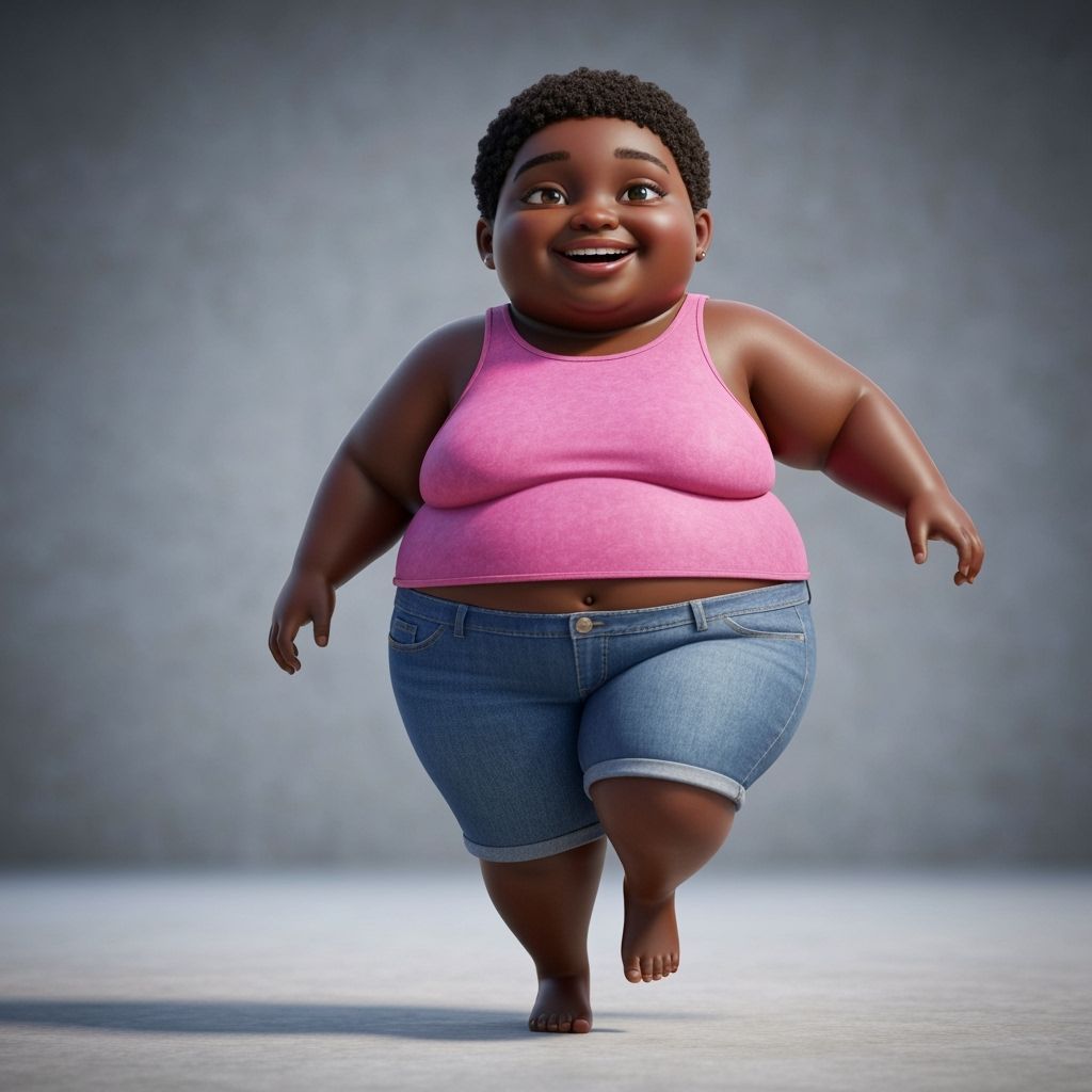 Joyful Plus-Size Woman Running: 3D Game Cinematic