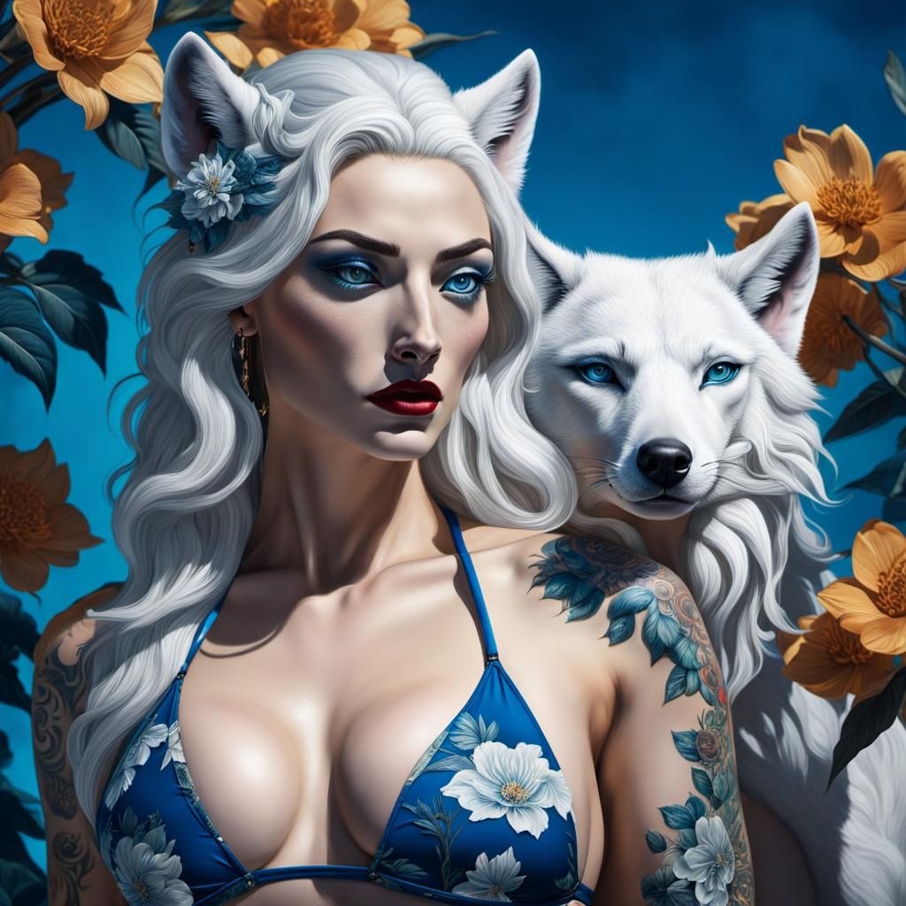Surrealist Wolf Girl in Yakuza Style, Cinematic Oil Painting