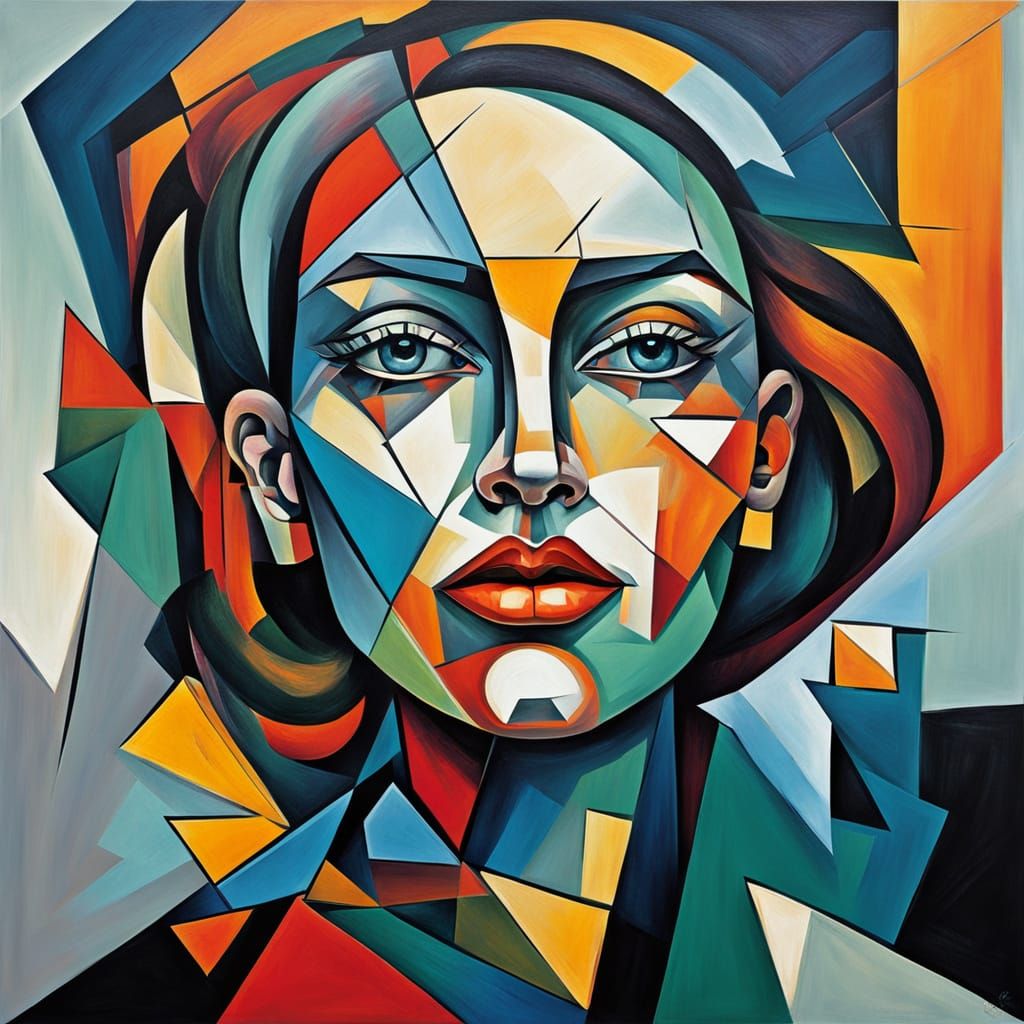 Retrato cubista con pinceladas audaces