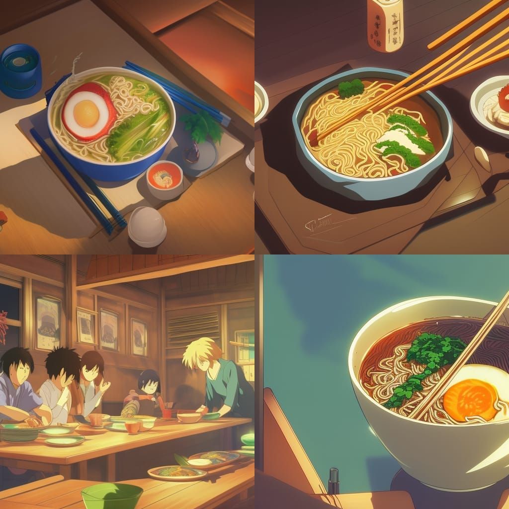 Anime Ramen Bowl in Studio Ghibli Style