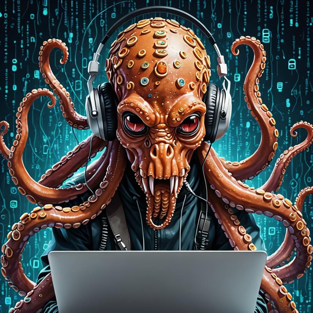 Octopus Hacker in Binary Code Dream