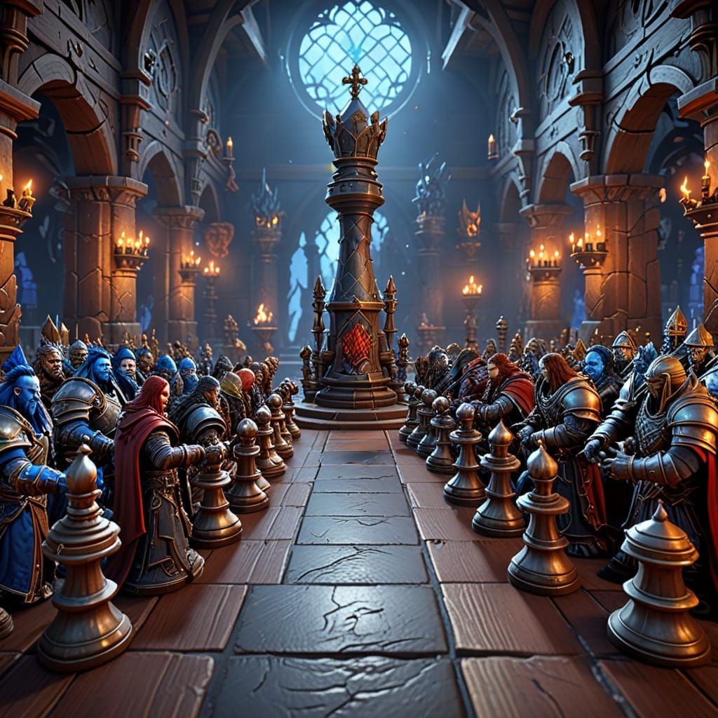 WoW Karazhan Chess Event in 3D Game Cinematic Style
