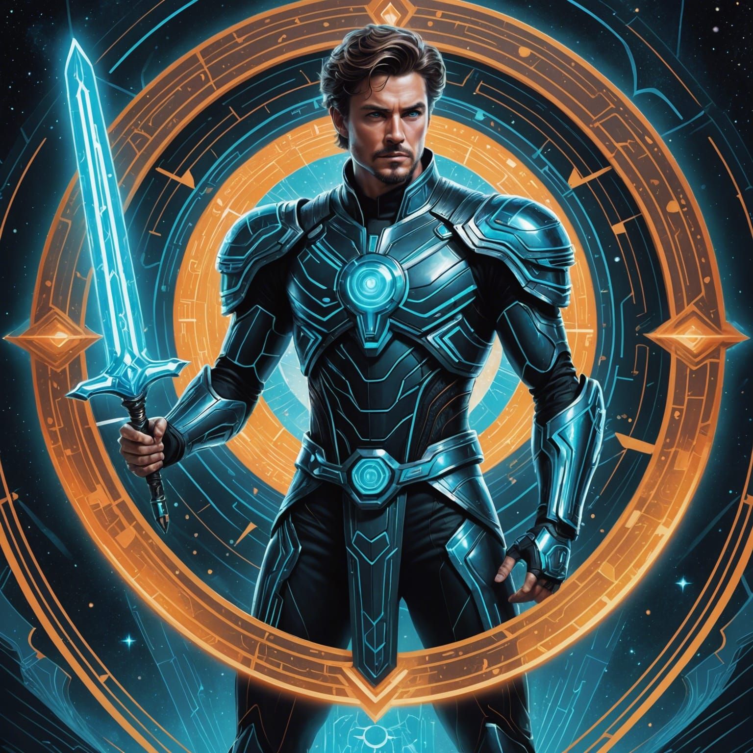Tron-Inspired Warrior with Sword and Shield