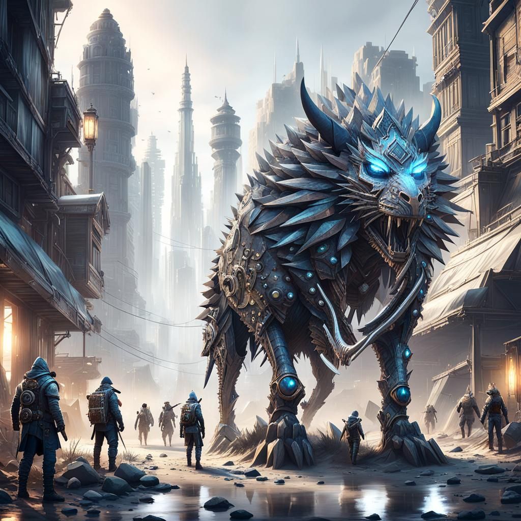 Crystal Creatures in Post-Apocalyptic Cityscape