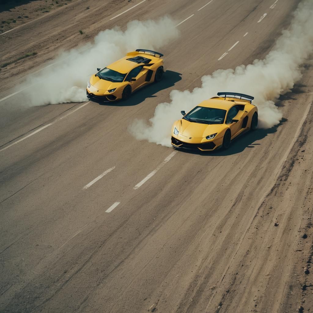 Fat Man Drifting Lamborghini: Cinematic Film Still
