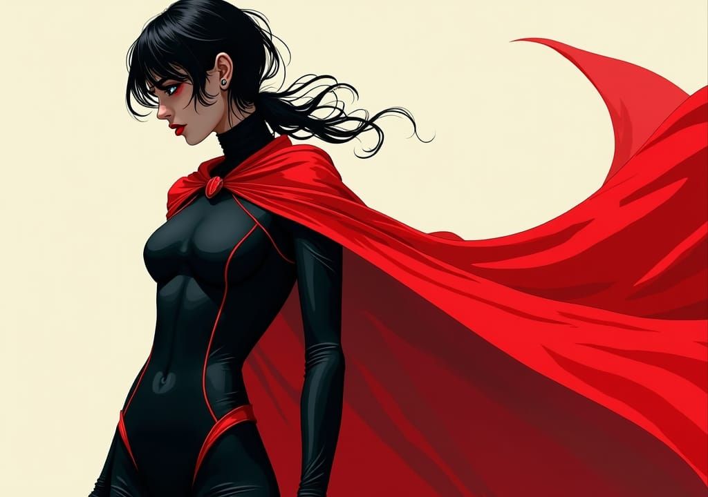 Dark, Gothic Superheroine in Industrial Cyberpunk Style