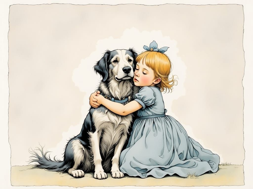 Whimsical Toddler Girl Hugs Her Loyal Canine Companion in a ...