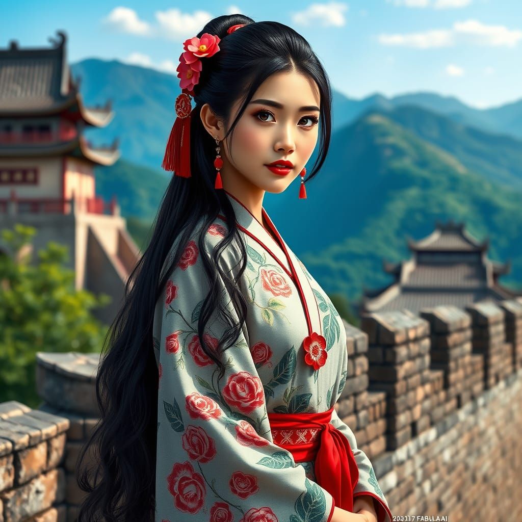 Serene Asian Beauty in Traditional Chinese Attire