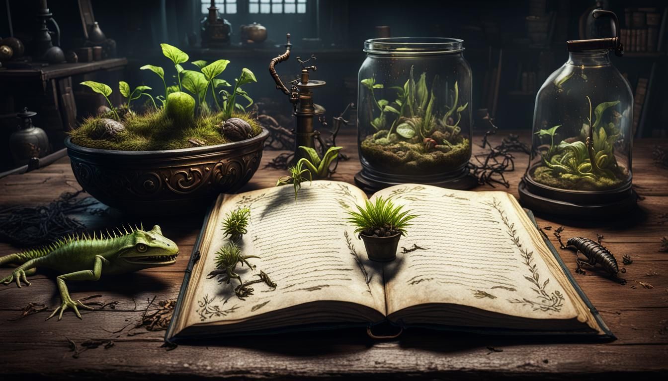 Witch's Journal Page with Mandrake and Newts