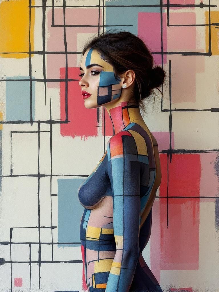 Geometric Woman: Alla Prima Fusion with Mimeograph Aesthetic