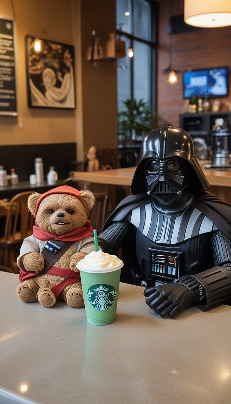 E.T. and Ewok Enjoy Coffee in Whimsical Star Wars Cafe