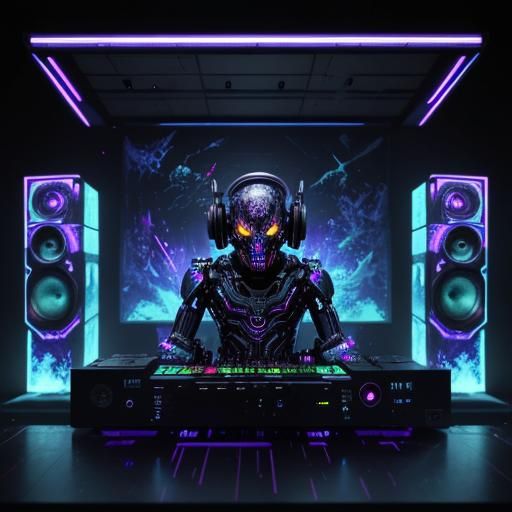 Zombie DJ in Robotic Booth: Digital Art