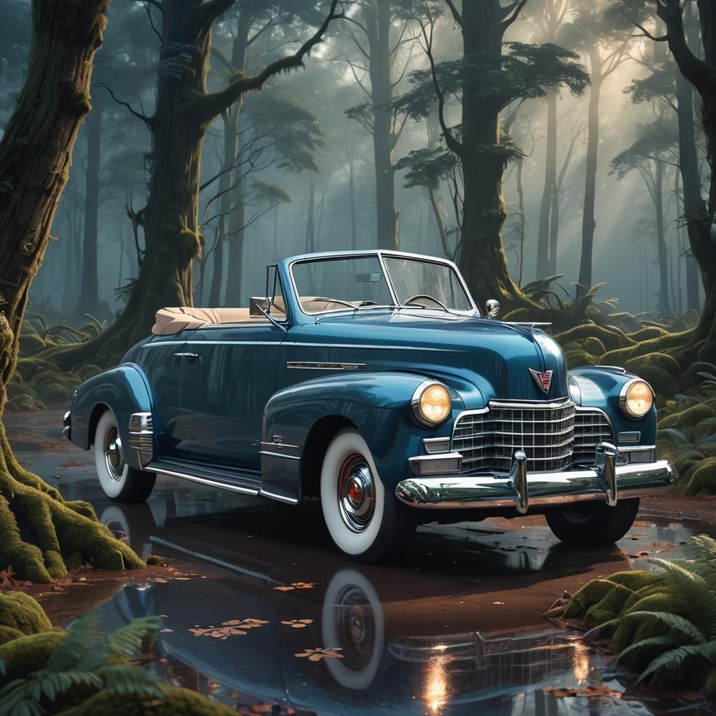 1940 Cadillac in Mystical Forest: 3D Render