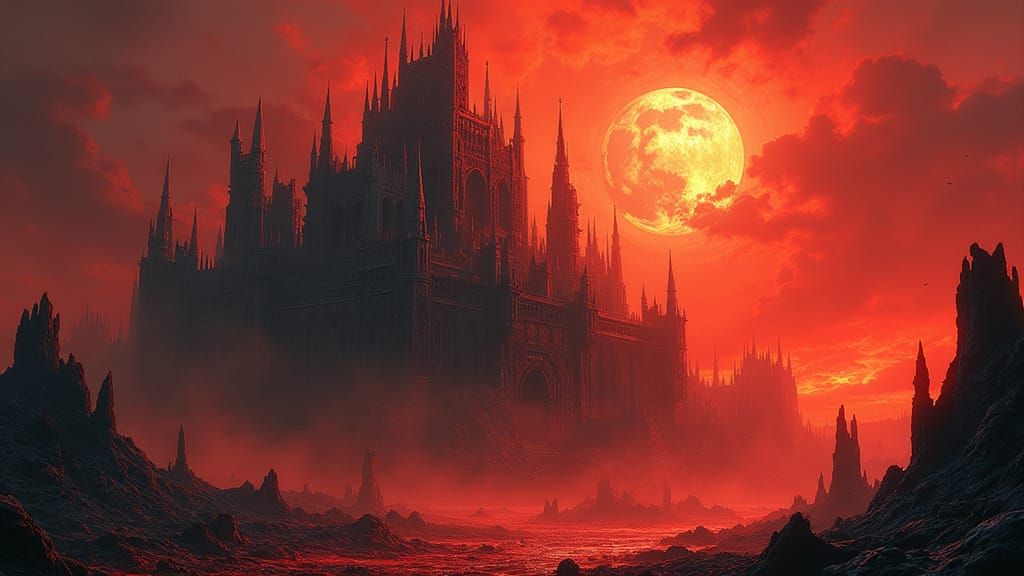 Surreal Fortress of Hellish Dark Fantasy Architecture