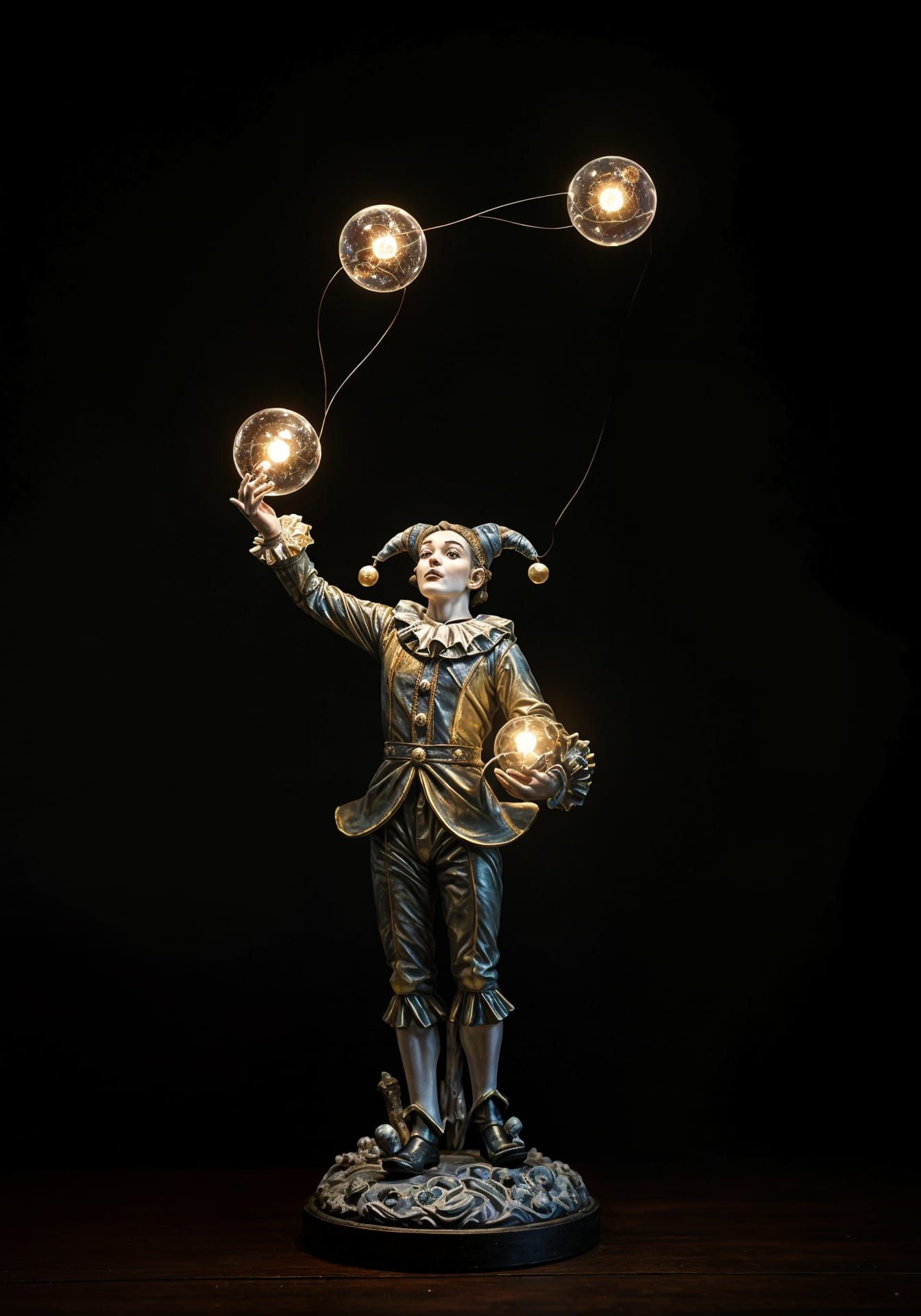 Porcelain Jester Juggling Glowing Magical Balls