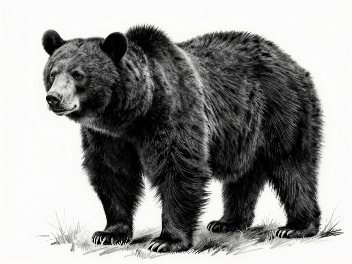 Powerful Black Bear Charcoal Drawing