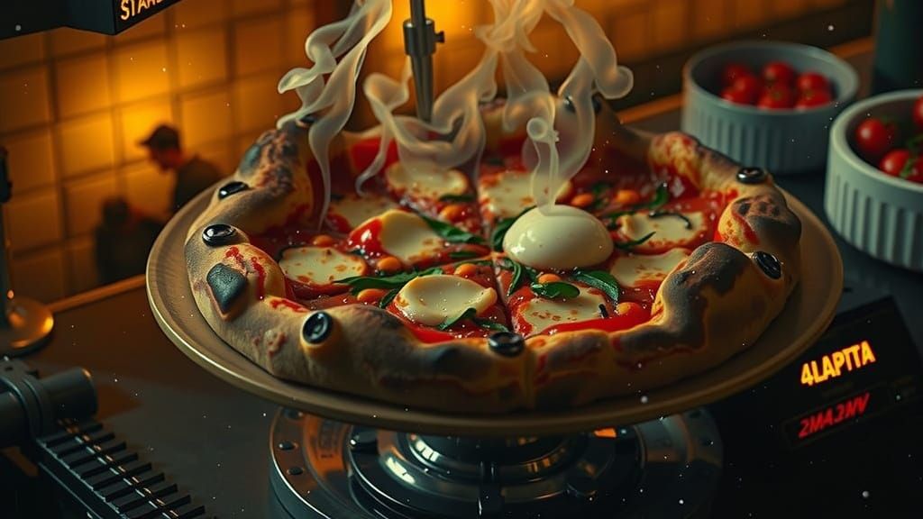 Steaming Hot Pizza in Futuristic Style
