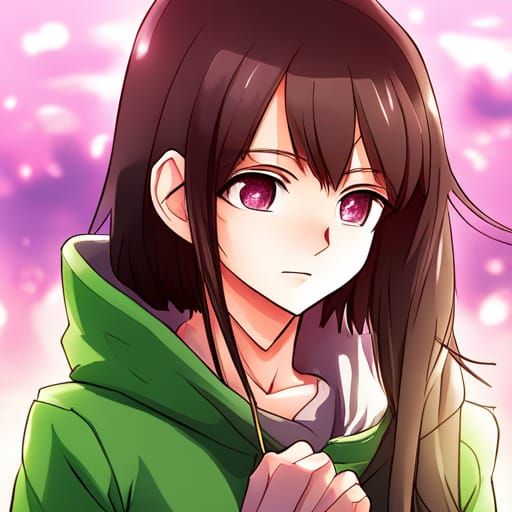 Anime Style Teenage Girl in Green Hoodie