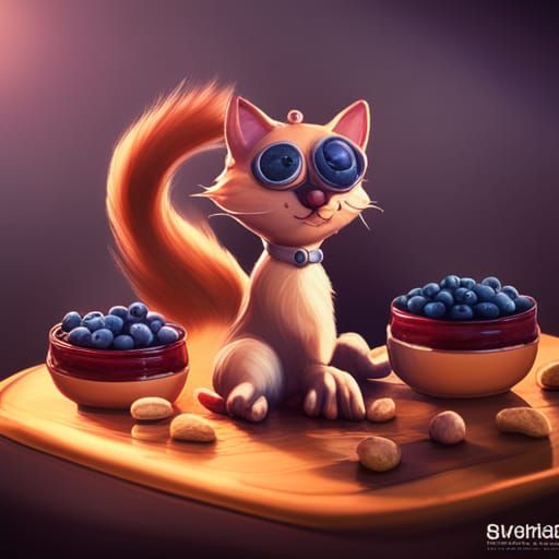 Brioche Cat with Jam and Blueberry Kittens