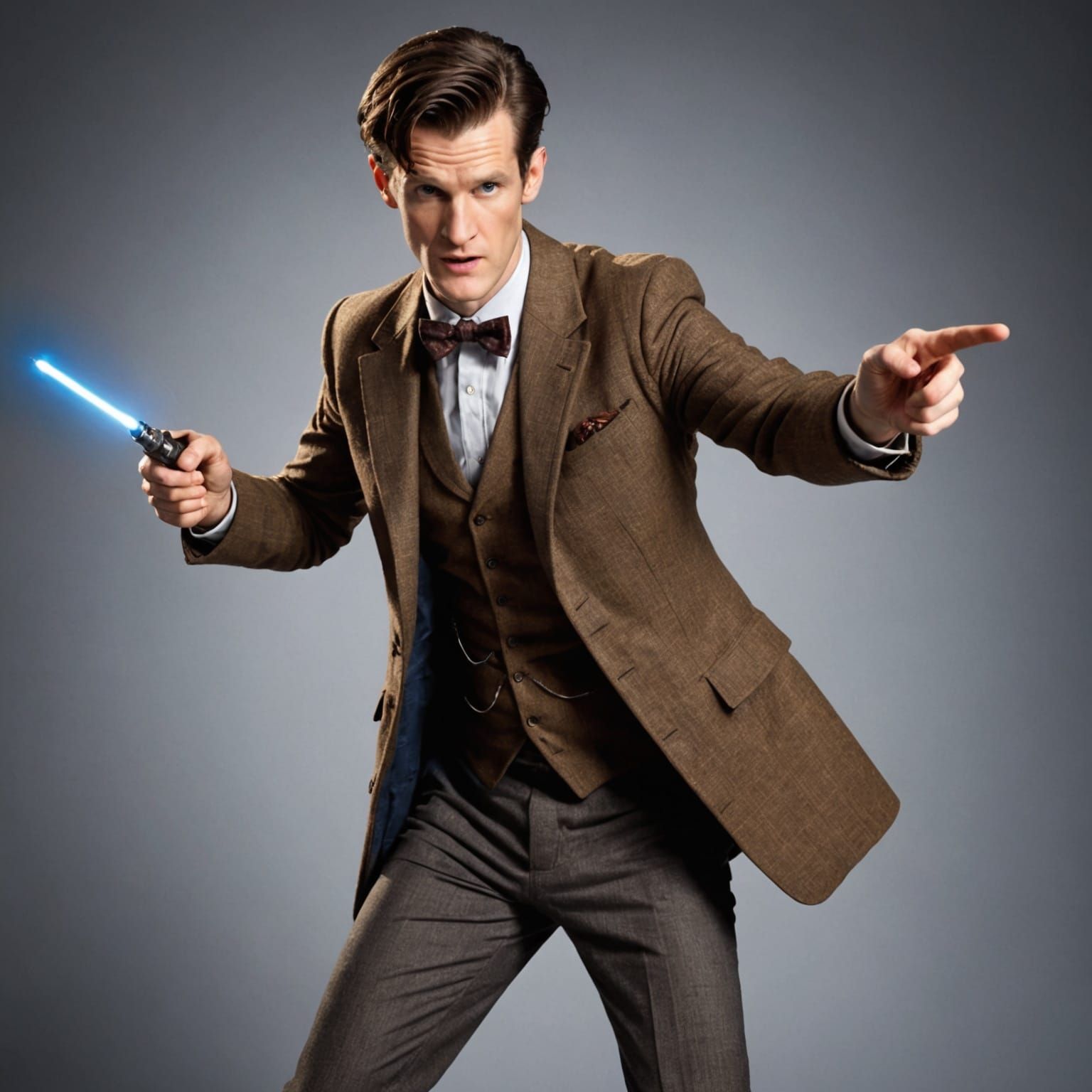 11th Doctor with sonic screwdriver(mini lightsaber apparentl...