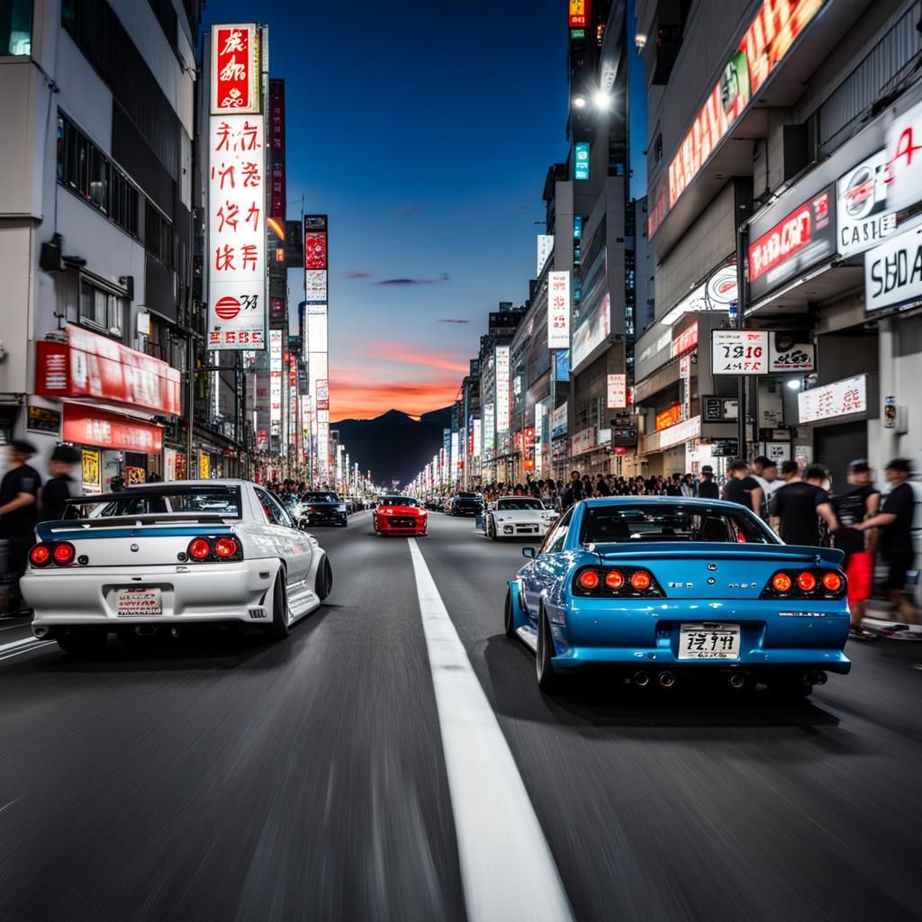 JDM Cars Drag Race on Japanese Space Street