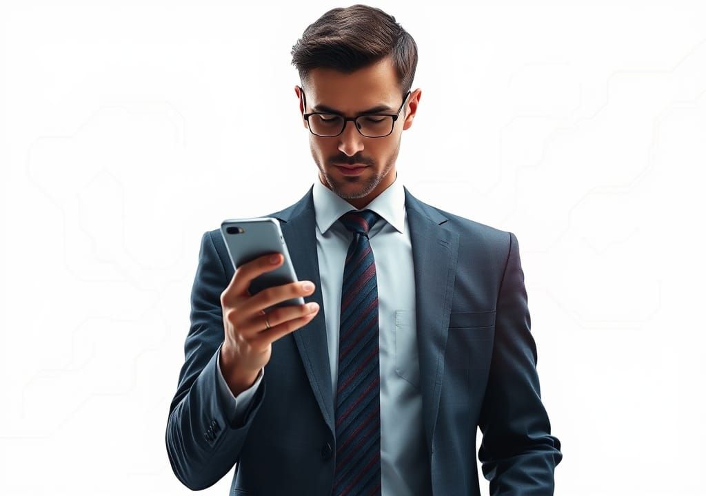 High-Tech Businessman with Mobile Phone Concept Art