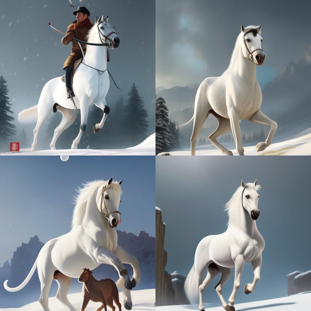 Monkey Riding Horse in Winter: Cel-Shaded Art