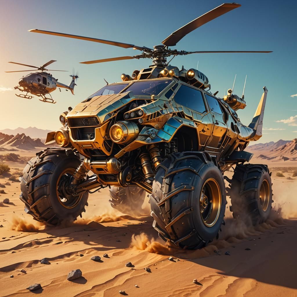 Futuristic Monster Vehicle Speeds Across Desert Wasteland