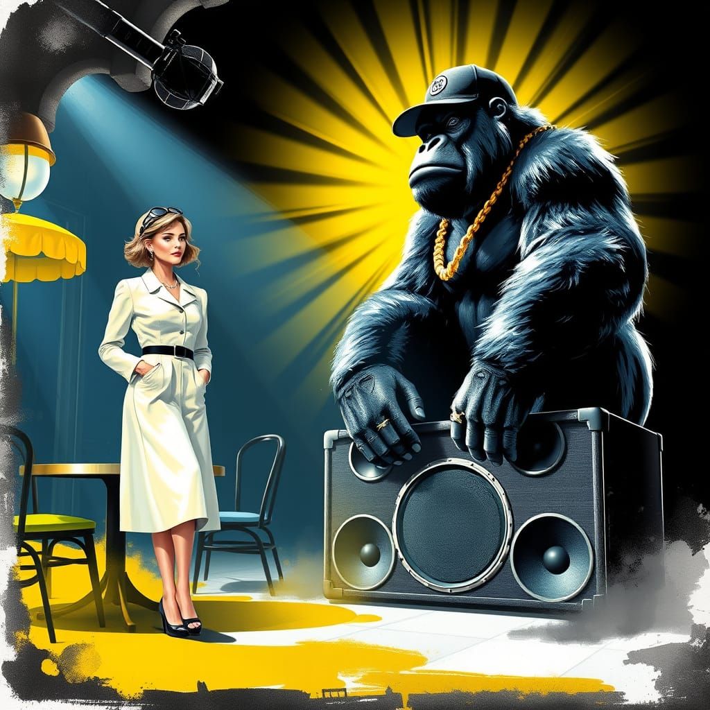 Elegant Chanel Model at French Cafe, in Watercolor-Inspired ...