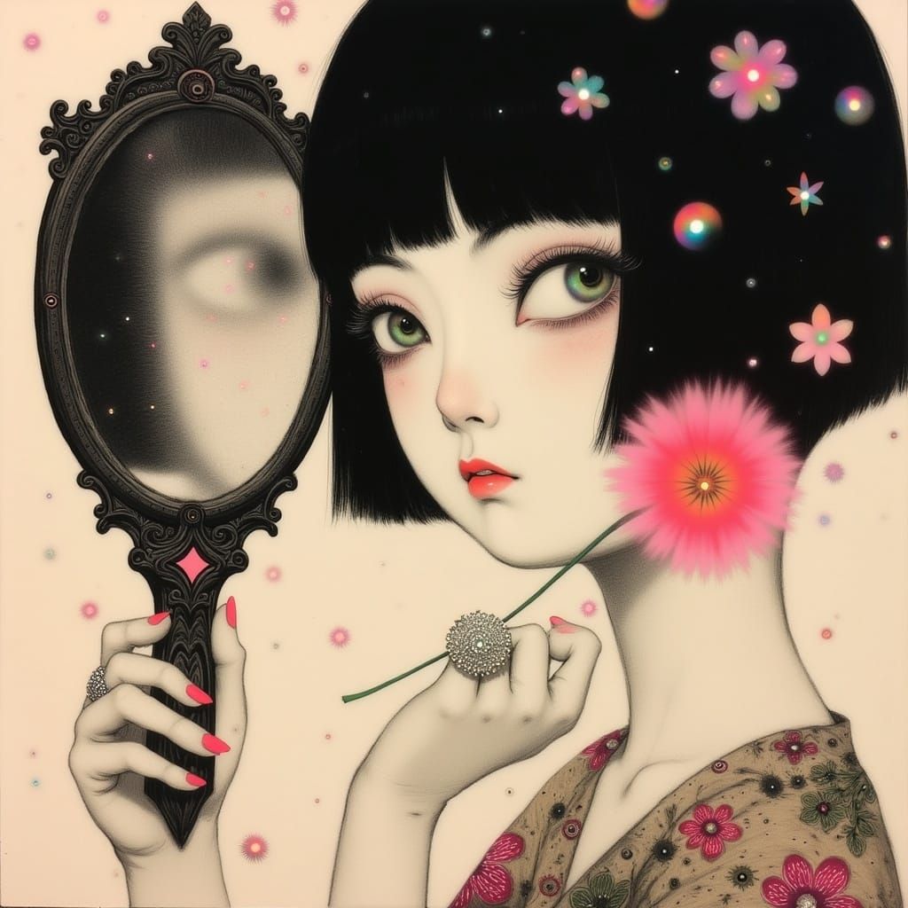 A Young Woman in Traditional Japanese Style Adorns Herself w...