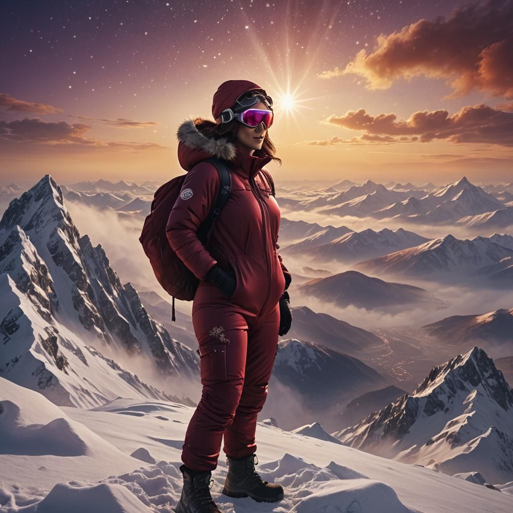 Pregnant Woman on Mountain Summit in Digital Painting