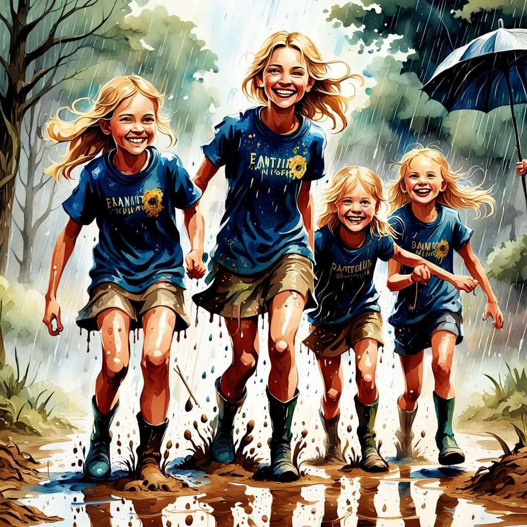 My children having a blast in the rain!