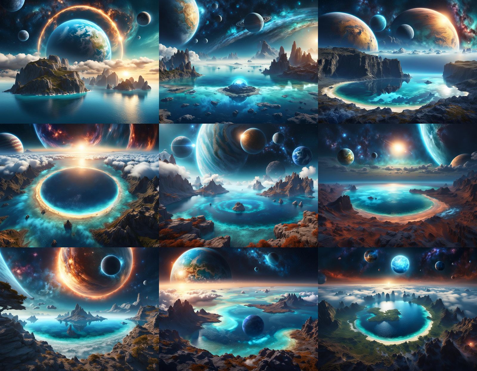 Ringed Planet Over Tropical Coastline, Digital Art