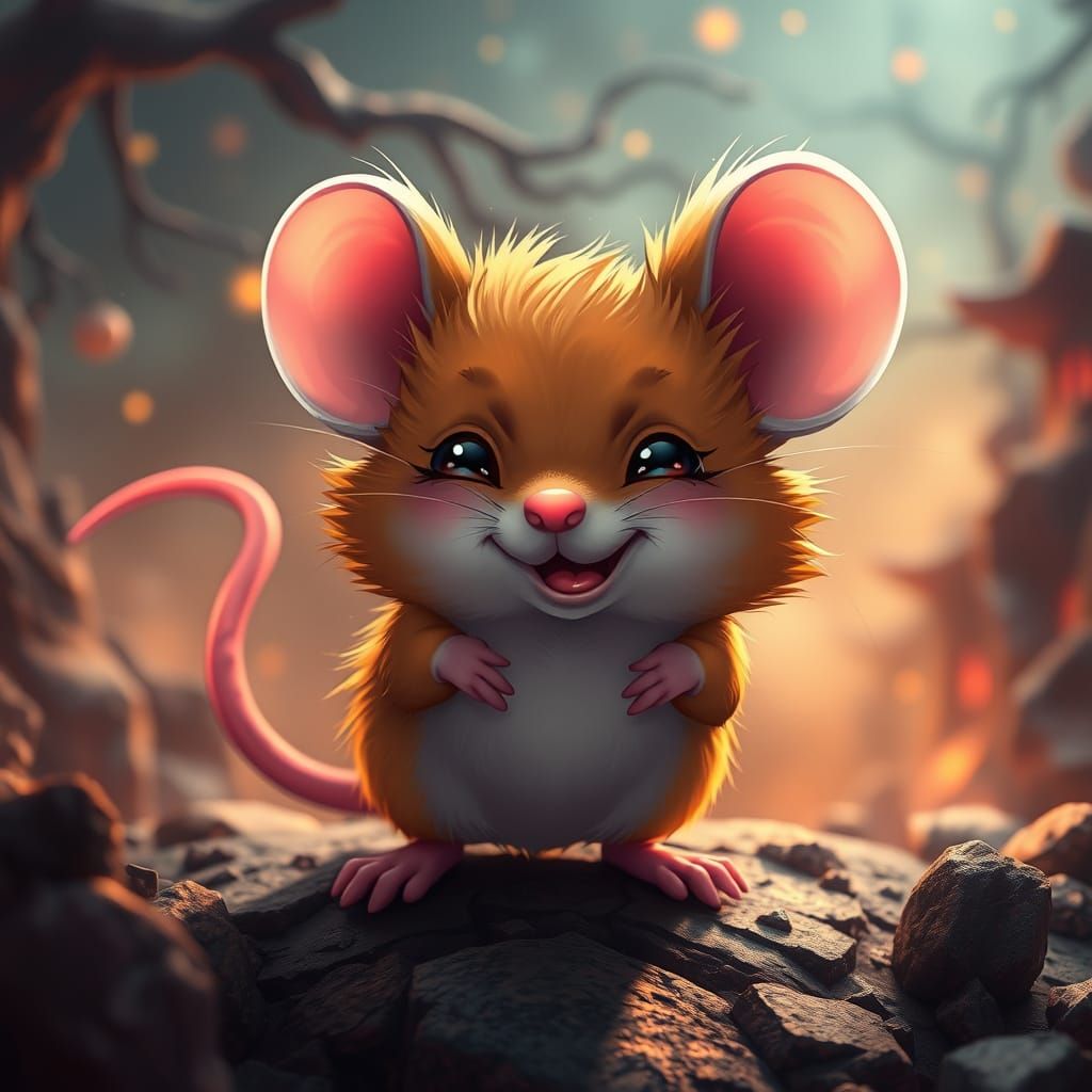 Whimsical Anime Chibi Mouse in Hyper-Realistic Fantasy Lands...