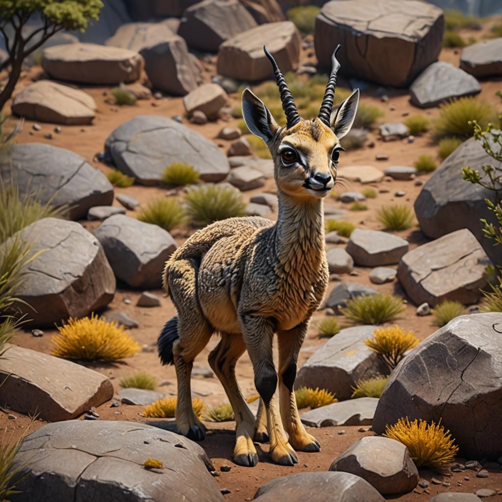 Adorable Baby Klipspringer in Detailed Matte Painting